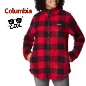 Women's Columbia Red Lily Check Print Full-Zip Fleece Jacket LG